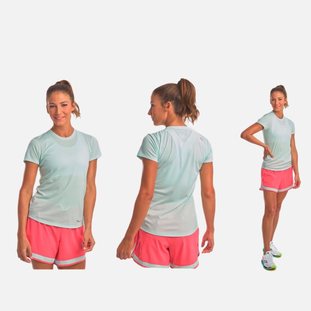 NWT Saucony Stop Watch Short Sleeve Reflective Running Shirt Blue Opal Small - Picture 2 of 2